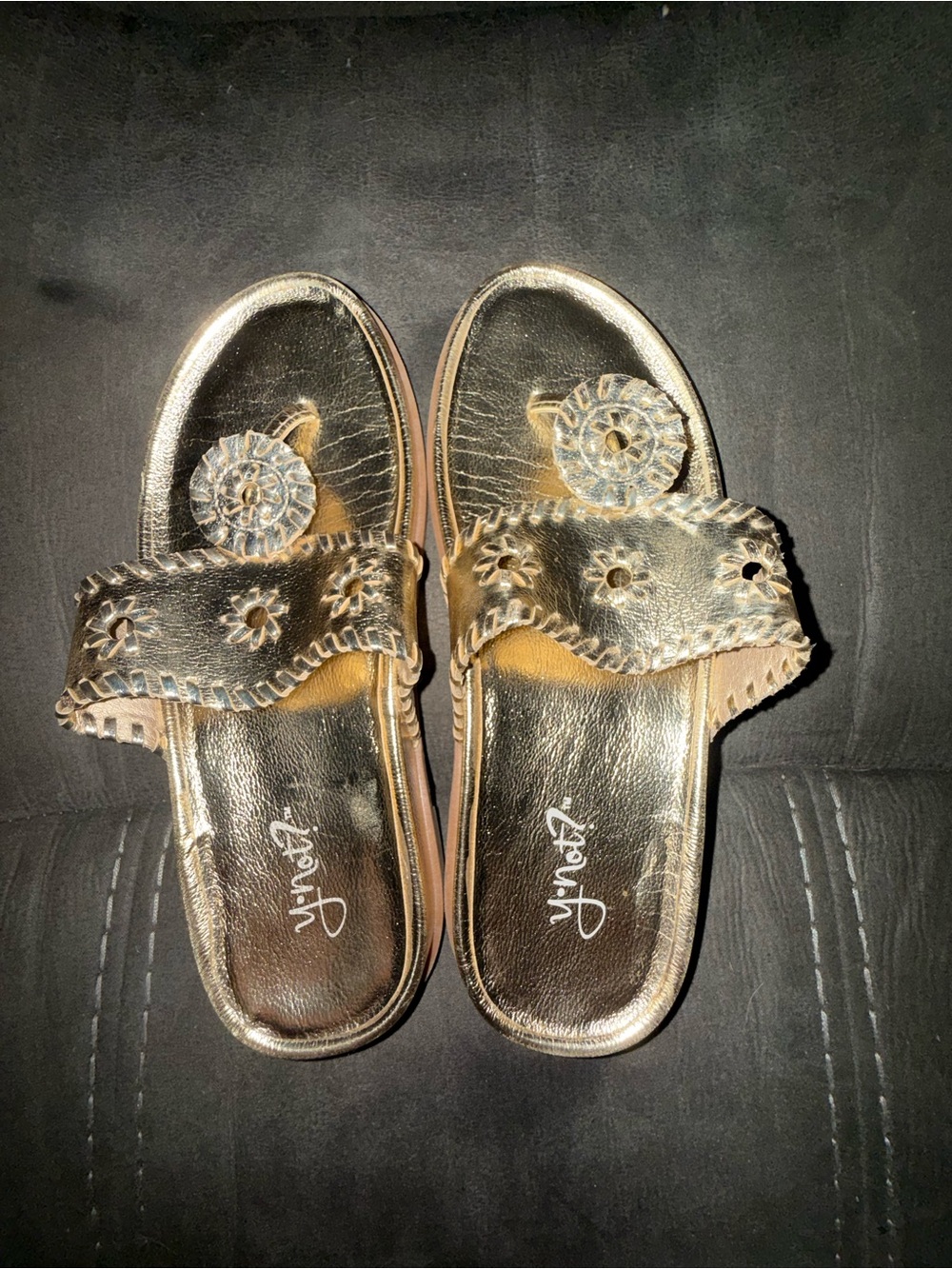 Y-NOT? Sandals Metallic Gold Slip-On with Floral Medallions